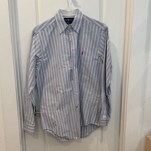 Ralph Lauren Blue and White Striped Button Down Shirt